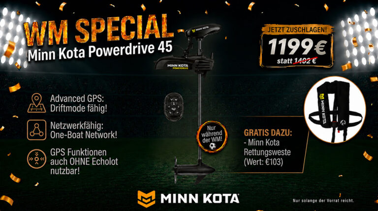 Minn Kota PowerDrive 45 — WM-Sonderpaket inkl. Rettungsweste